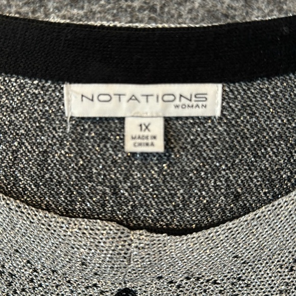 Notations Black Silver Glitter Holiday batwing formal event keyhole sweater 1X - Picture 6 of 16